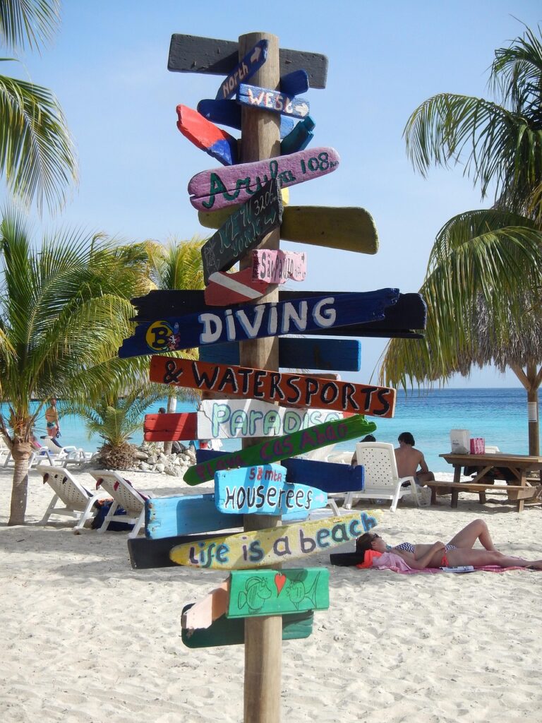 sign, signpost, curacao, nature, beach, island